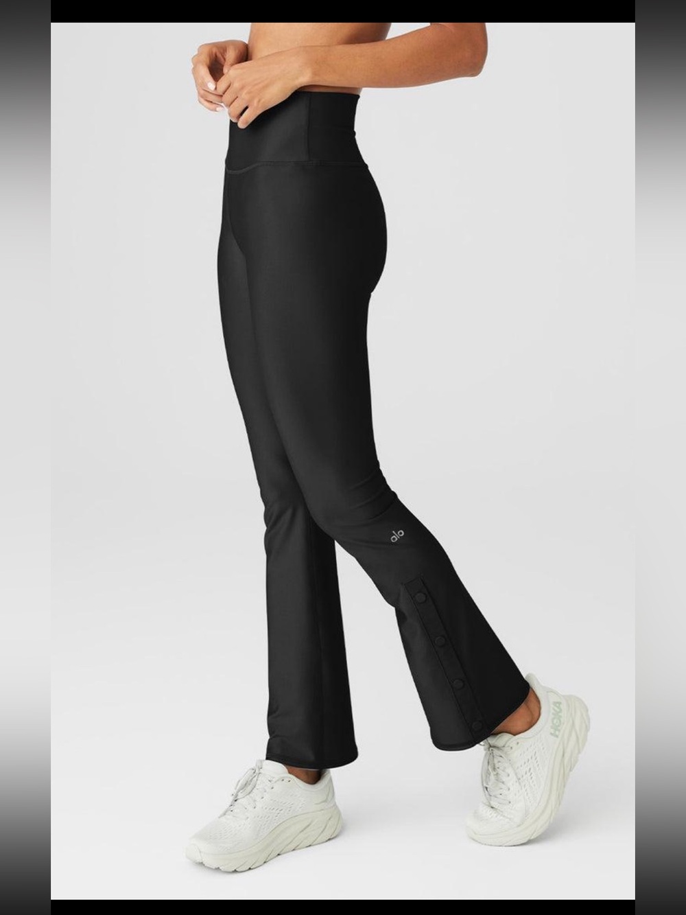 Alo High-Waist Flare Leggings Black Button Side Detail Size M